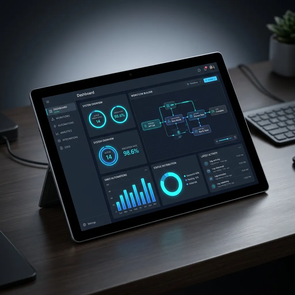 workflow automation dashboard showing Make and n8n comparison